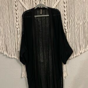 Free People Woman’s Front-Tie Dark Blue Crochet Sweater SZ LG